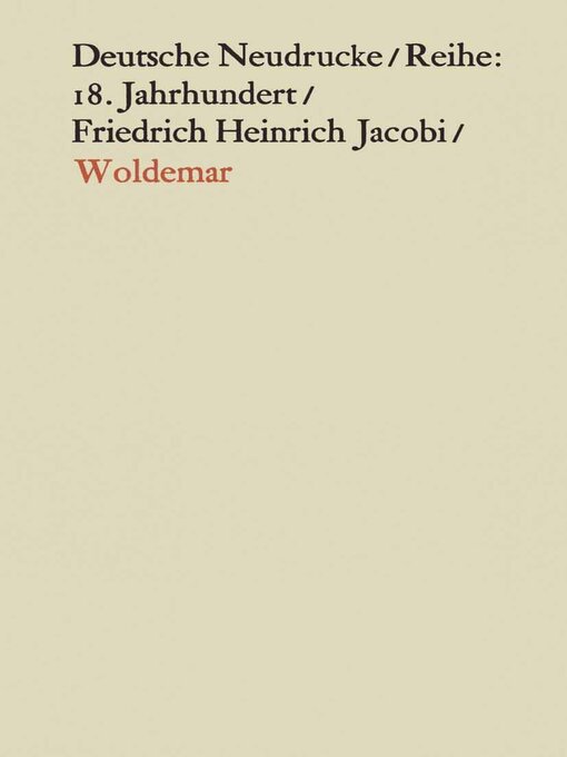 Title details for Woldemar by Friedrich Heinrich Jacobi - Available